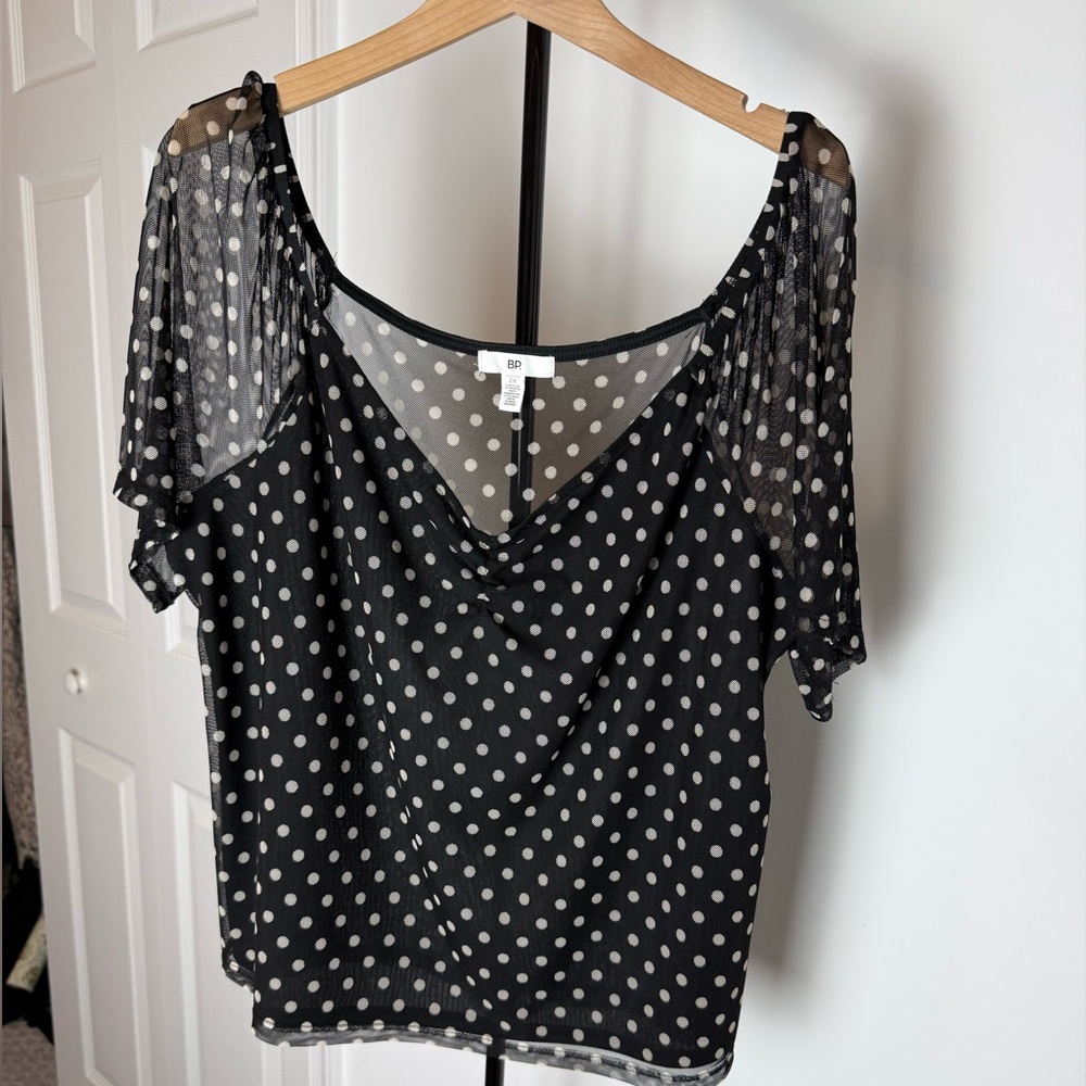 BP Black and White Polka Dot Blouse 2X